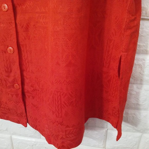 Erin London Top Linen Mandarin Shacket Tunic 2X Textured 3/4 Sleeves Orange - Picture 5 of 11